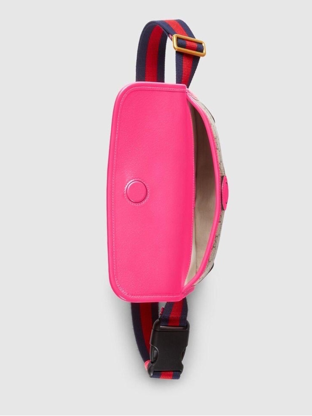 Gucci Beige GG Supreme Shoulder Bag with Pink Trim and Green-Red Stripe - Picture 6 of 8